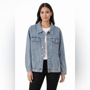 Denim Jacket Graphic Print‎ Statement Back Design Women's Size L